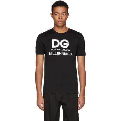 Dolce & Gabbana Black Cotton T-shirt Dg Millenials In Multi
