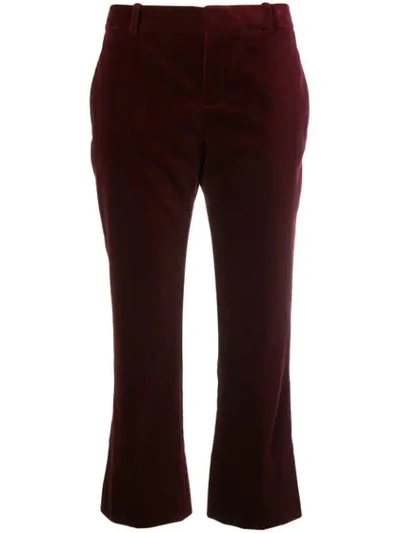 Saint Laurent Cropped Kick-flare Velvet Trousers In Burgundy