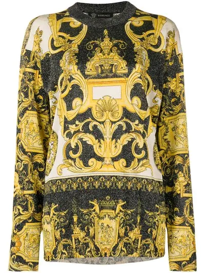 Versace Baroque Print Glittered Jumper In Yellow