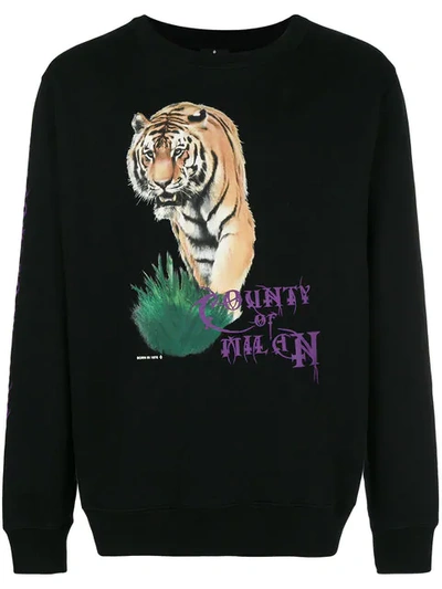 Marcelo Burlon County Of Milan Tiger Crewneck Sweatshirt In Black