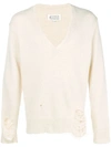Maison Margiela V-neck Distressed Sweater In 103 Off White