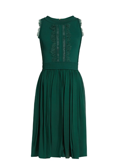 Elie Saab Lace-insert Sleeveless Dress In Deep-green | ModeSens