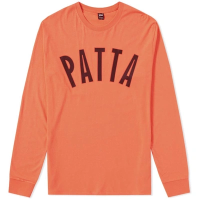 Patta Long Sleeve Curve Logo Tee In Orange