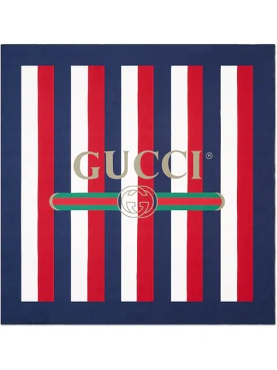 Gucci Red, White And Blue Sylvie Stripe Silk Scarf In Ivory/ Blue