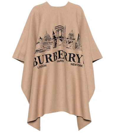 Burberry Cashmere Embroidered Skyline Poncho In Beige