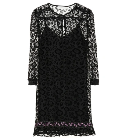 Coach Flocked Velvet Floral Dress In Black