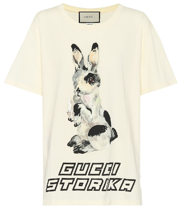 Gucci Rabbit-Print Cotton-Jersey T-Shirt In White | ModeSens