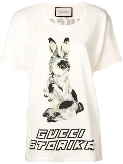 Gucci Rabbit-print Cotton-jersey T-shirt In Neutrals