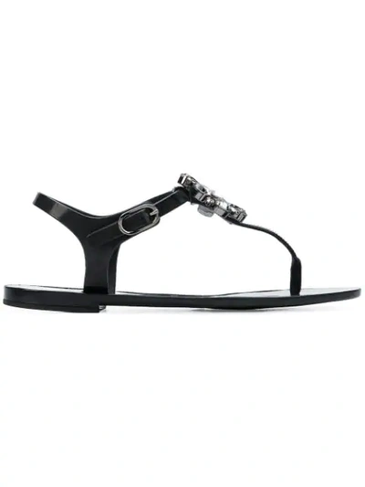 Dolce & Gabbana Crystal-embellished Rubber And Patent-leather Sandals In Black