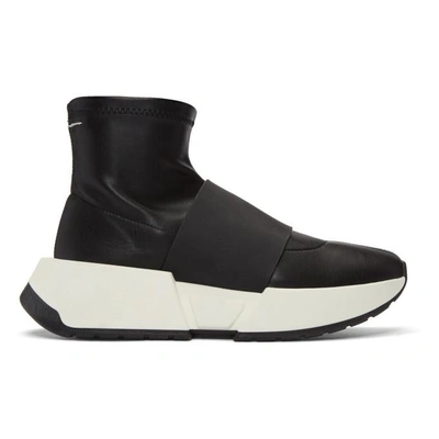 Mm6 Maison Margiela Black Sock High-top Sneakers In 965 Blk/blk