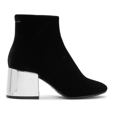 MM6 MAISON MARGIELA MM6 MAISON MARGIELA BLACK VELVET CUBE HEEL BOOTS 