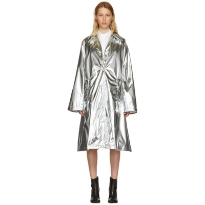 Mm6 Maison Margiela Silver Shiny A-line Trench Coat In 905 Silver