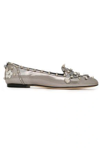 Dolce & Gabbana Embellished Metallic Leather Loafers In Silver