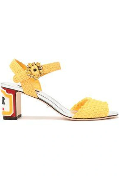 Dolce & Gabbana Woman Embellished Woven Raffia Sandals Yellow