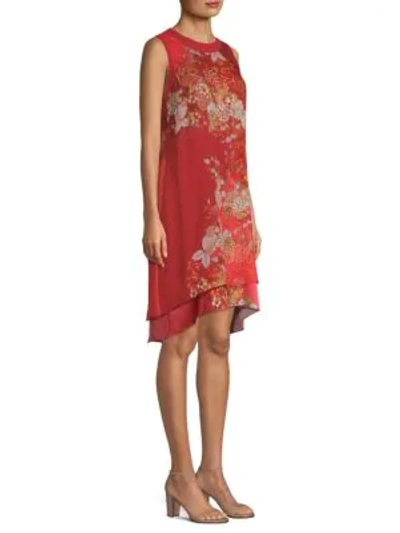 Elie Tahari Malaya Sleeveless Floral-print Dress, Red Pattern In Barn Door