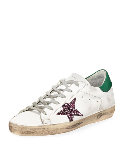 Golden Goose Superstar Leather Low-top Platform Sneakers, White/green