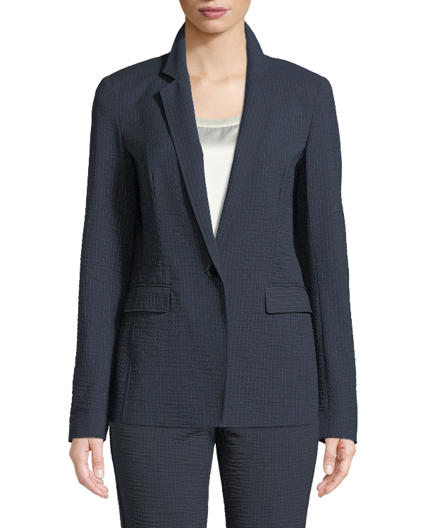 Lafayette 148 Lyndon Rendezvous Seersucker Stripe ZipPocket Blazer In