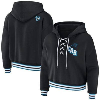 Wear By Erin Andrews Black Carolina Panthers Lace-up Pullover Hoodie