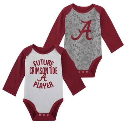 Outerstuff Babies' Newborn & Infant White/gray Alabama Crimson Tide 2-pack Play Time Long Sleeve Bodysuit Set