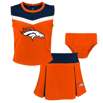 Outerstuff Kids' Girls Toddler Orange Denver Broncos Spirit Cheer Two-piece Cheerleader Set With Bloomers