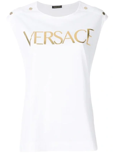 Versace White & Gold Logo Tank Top In A1001
