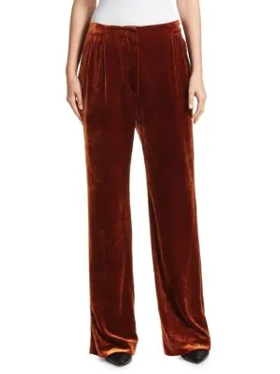 Brunello Cucinelli Straight-leg Liquid Velvet Full-length Pants In Amber