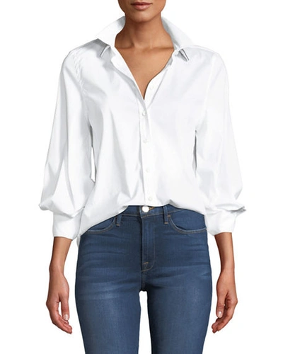 Brunello Cucinelli Long-sleeve Button-front Cotton Shirt W/ Monili Trim In White