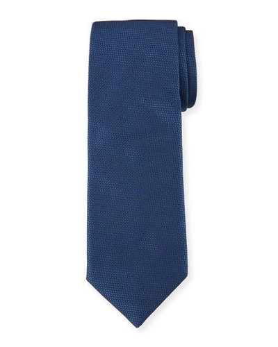 Hugo Boss Solid Dot-textured Silk Tie, Navy