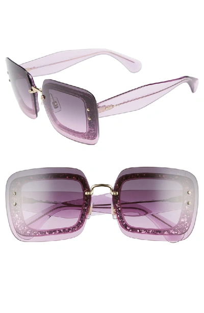 Miu Miu Rectangle Glitter-illusion Frame Chunky-arm Sunglasses In Transparent Purple Gradient