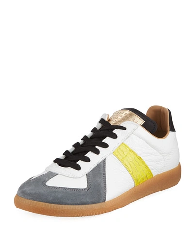 Maison Margiela Replica Men's Contrast-trim Leather & Suede Low-top Sneakers In White