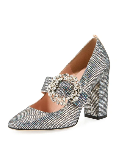 Sjp By Sarah Jessica Parker Celine Embellished Sparkle Mary Jane High-heel Pumps In Silver