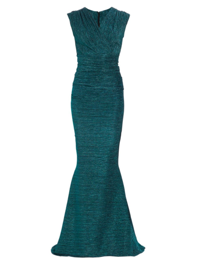 Talbot Runhof Glitter-detail V-neck Gown Dress In Dragonfly