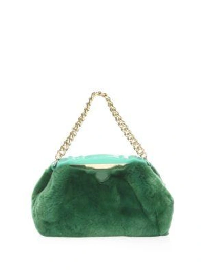 Edie Parker Aliza Fur Top Handle Bag In Green