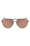 Nike Chance 61mm Mirrored Aviator Sunglasses In Walnut/ Washed Coral/ Rose Gld