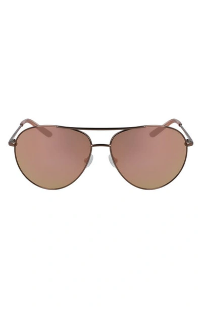 Nike Chance 61mm Mirrored Aviator Sunglasses In Walnut/ Washed Coral/ Rose Gld