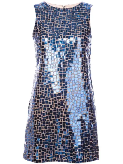 alice olivia clyde a line shift dress + Embellished A-line In Palace Blue/nude A bicolor crochet overlay ESSENTIALS Cotton Floral-Motif Sleeveless A-Line SIZE:XS / 0-2