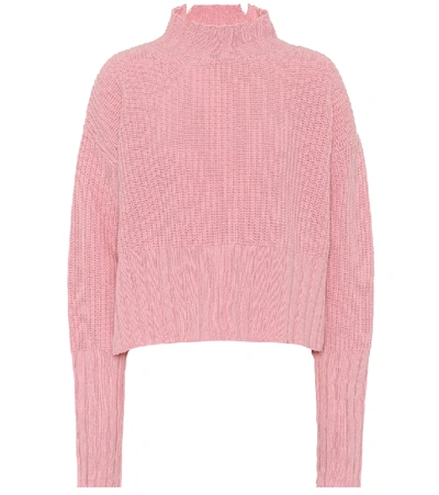 Msgm Destroyed Waffle Knit Sweater In Pink