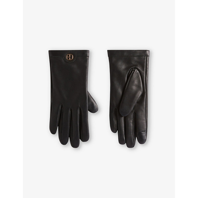 Claudie Pierlot Logo-plaque Leather Gloves In Noir / Gris