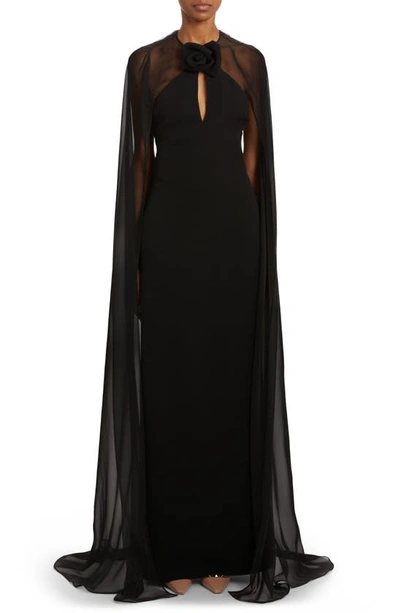 Valentino Cape Overlay Cady Couture Gown In Nero
