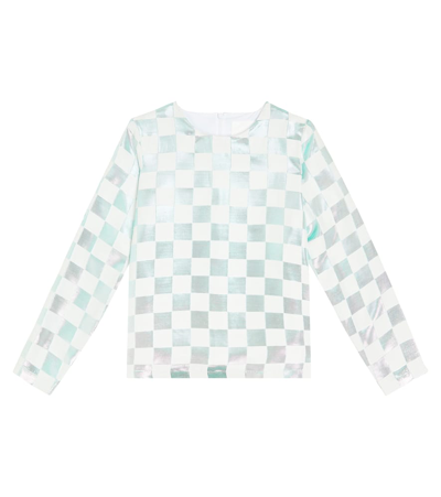 Caroline Bosmans Kids' Bow-detailed Metallic Top In Pale Blue