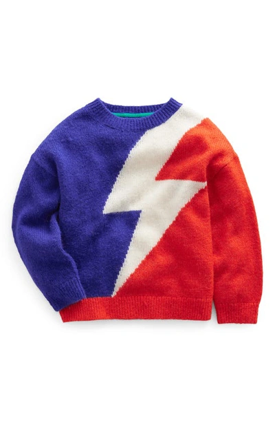 Mini Boden Kids' Lightning Bolt Sweater Bluing/dahlia Red Boys Boden