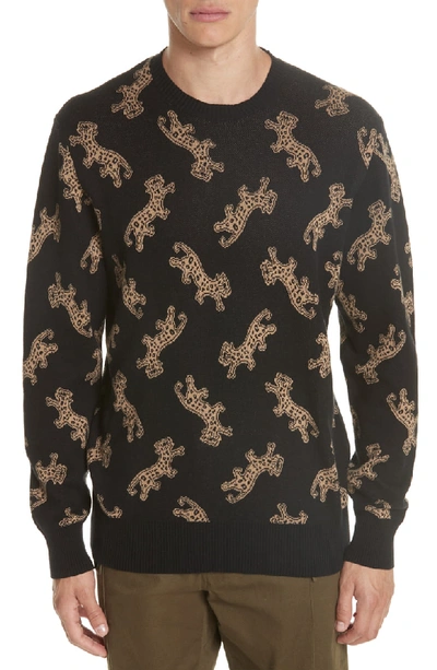 Ovadia & Sons Leopard Jacquard Cotton Sweater In Black