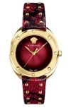 Versace Shadov Snakeskin Leather Strap Watch, 38mm In Red/ Silver