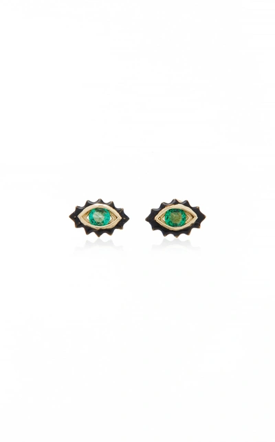 Luis Morais Enamel Eye Earrings In Green
