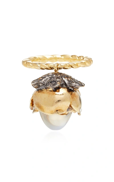 Sylvie Corbelin One-of-a-kind Mobile Moonstone Flower Ring In Gold