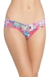 Hanky Panky Low-rise Printed Lace Thong In Pretty In Peony