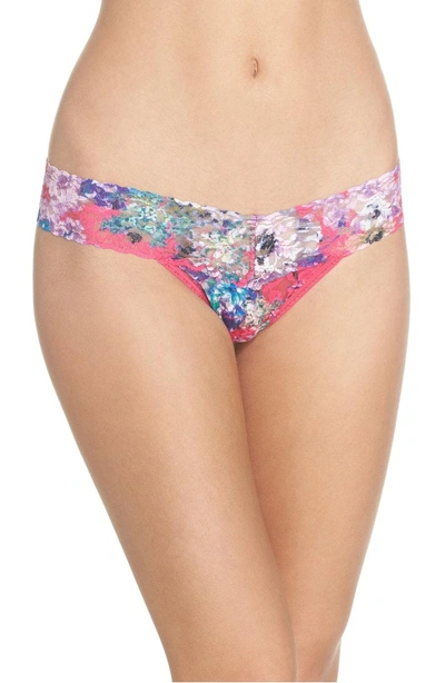 Hanky Panky Low-rise Printed Lace Thong In Pretty In Peony