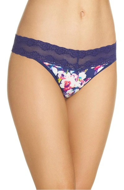Natori Bliss Perfection Thong In Dark Blue Orchid Print