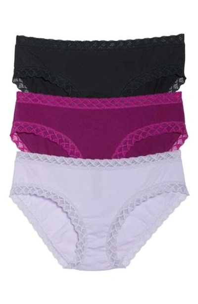 Natori Bliss Girl Briefs, Set Of 3 In Lilac/ India Ink/ Plumberry