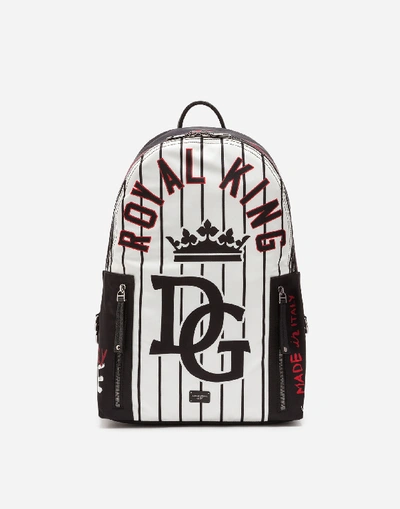 Dolce & Gabbana Nylon Vulcano Royal King Striped Backpack In White